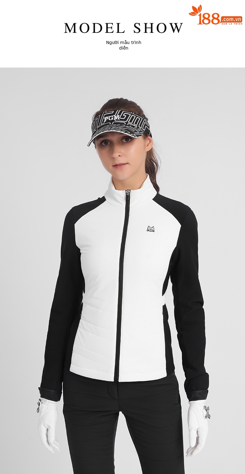 Áo khoác golf nữ chần bông giữ ấm phối màu tôn dáng — Yf514-xanh Navy Trắng [chần bông], Yf514-trắng Đen [chần bông] chi tiết 5