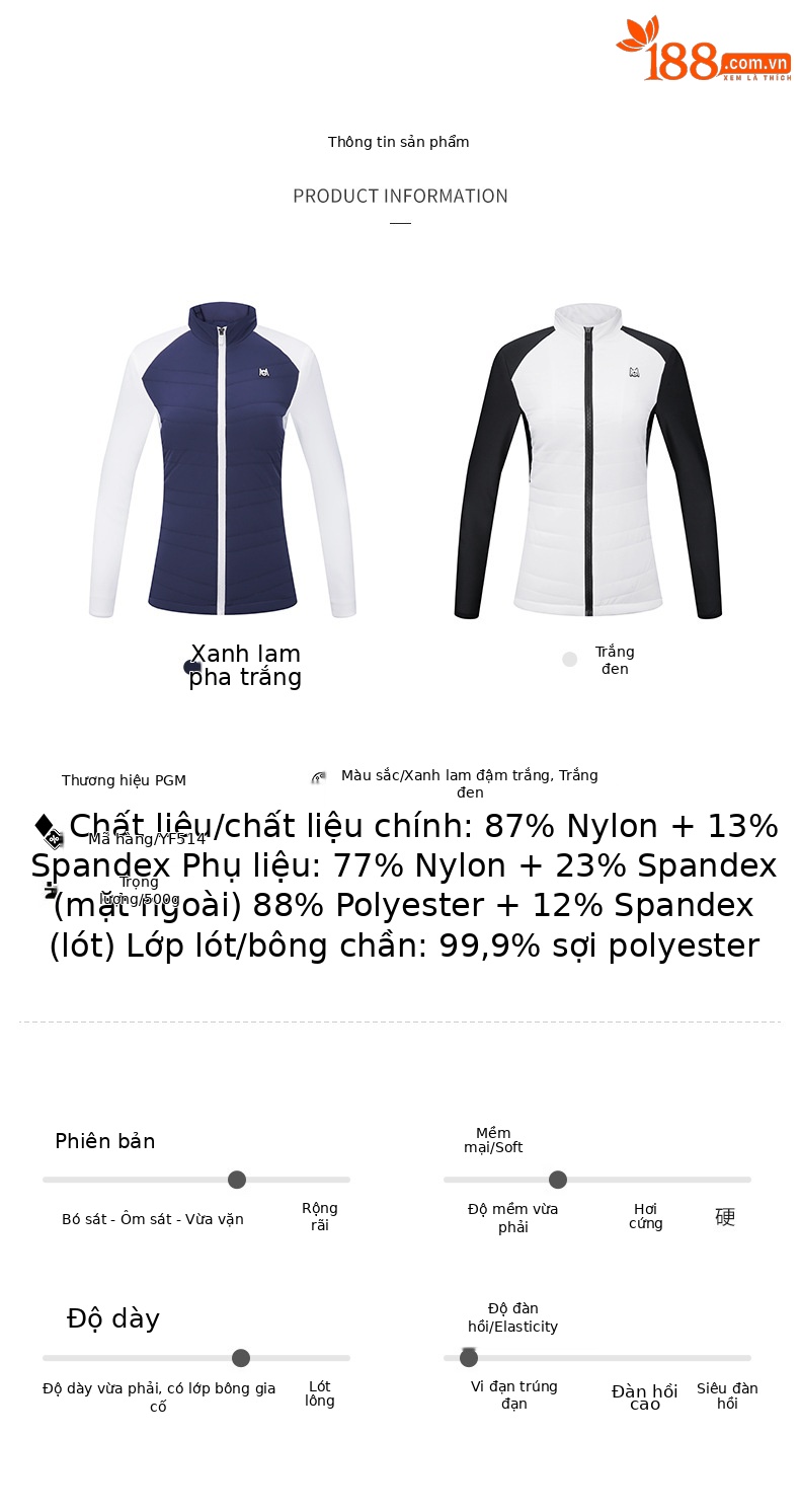 Áo khoác golf nữ chần bông giữ ấm phối màu tôn dáng — Yf514-xanh Navy Trắng [chần bông], Yf514-trắng Đen [chần bông] chi tiết 4