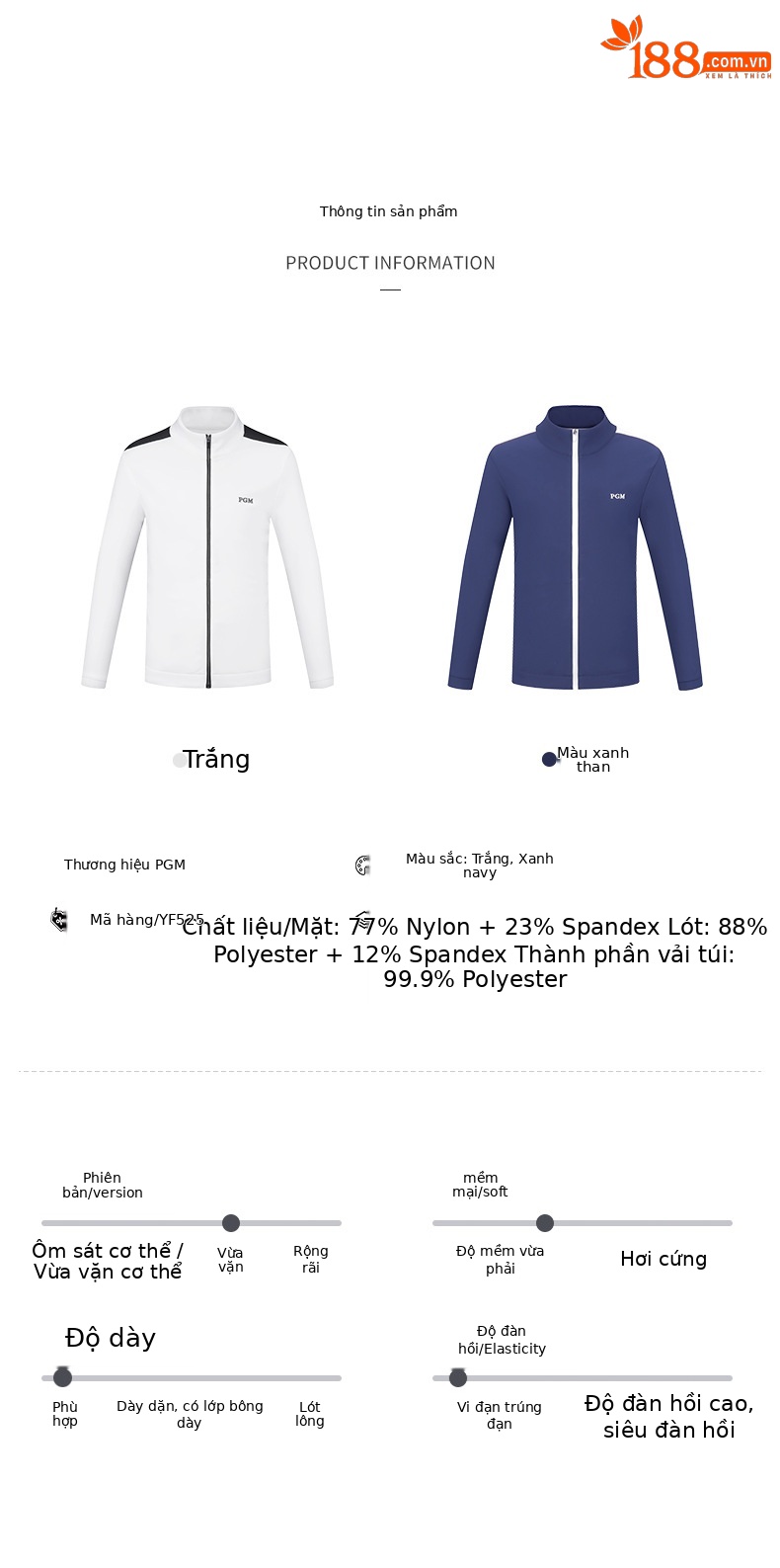 Áo khoác thể thao chống gió giữ ấm cho bé trai PGM – phối màu thời trang — YF525-màu trắng, YF525-màu xanh nước biển chi tiết 4