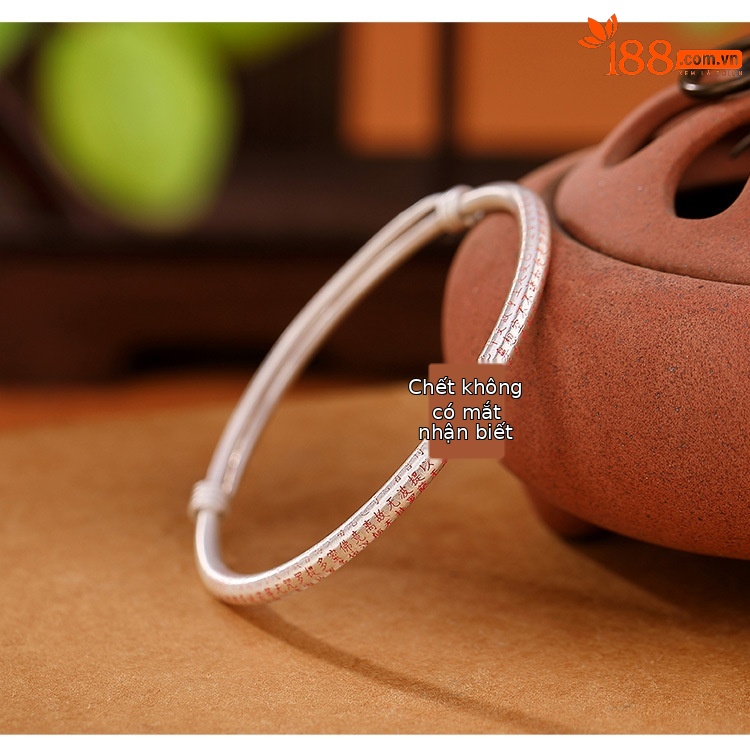 Vòng tay bạc S999 phong cách retro họa tiết hươu, điều chỉnh kéo đẩy — Kiểu chữ đen chi tiết 7