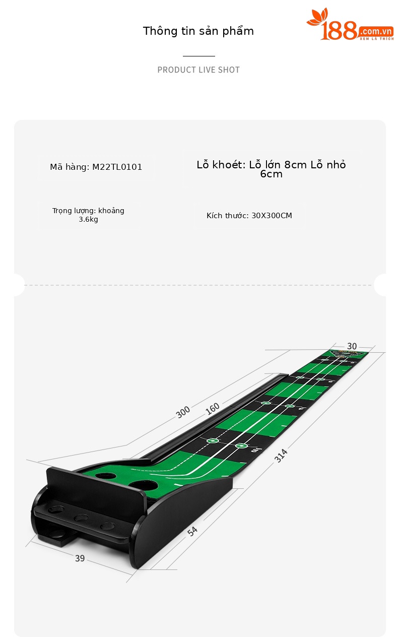 Bộ tập golf gỗ từ tính tự động hồi bóng 3m — [M22TL01] Máy tập thanh đẩy gỗ 3m chi tiết 8