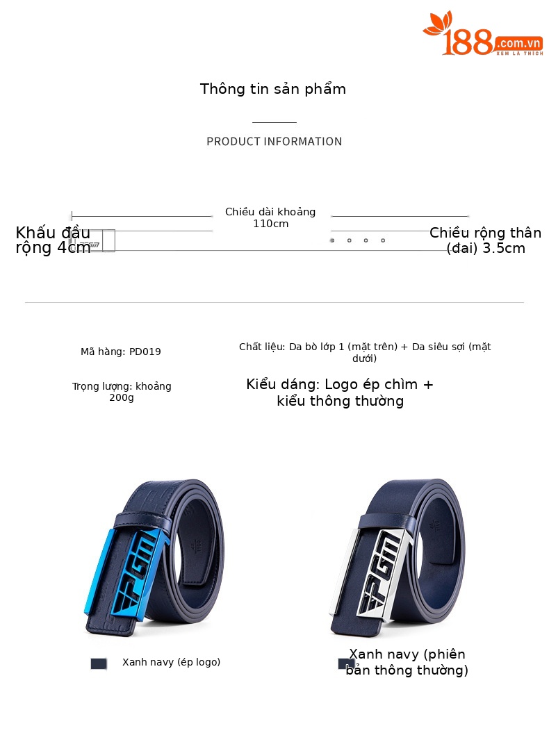 Thắt lưng Golf PGM da bò in nổi ba chiều, khóa hợp kim thể thao cho nam — Một size chi tiết 5