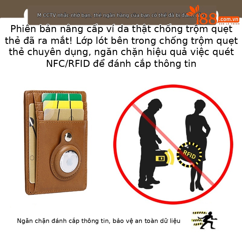 Ví cầm tay nữ da bò chống trộm RFID, đựng thẻ tín dụng và airtag — Màu nâu vàng, Màu cà phê, Màu đen