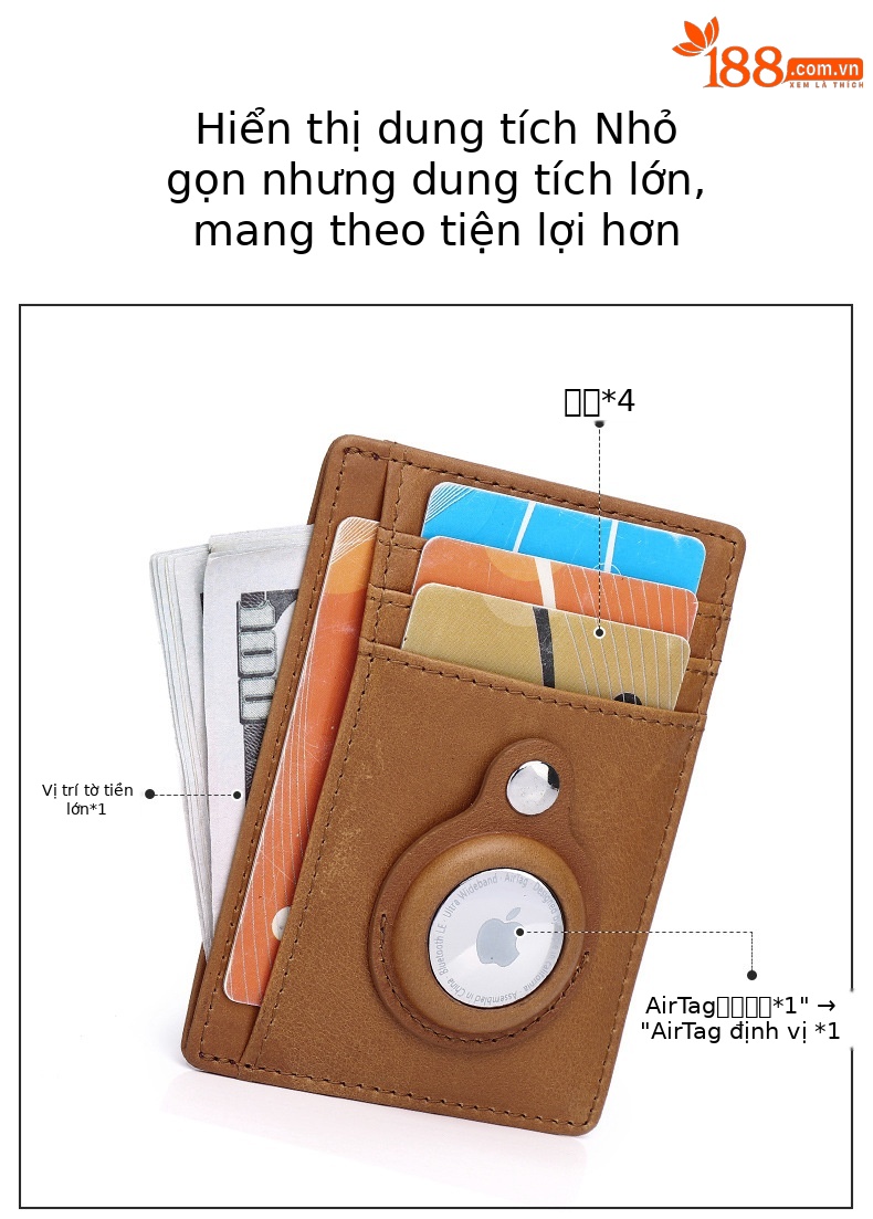 Ví cầm tay nữ da bò chống trộm RFID, đựng thẻ tín dụng và airtag — Màu nâu vàng, Màu cà phê, Màu đen chi tiết 6