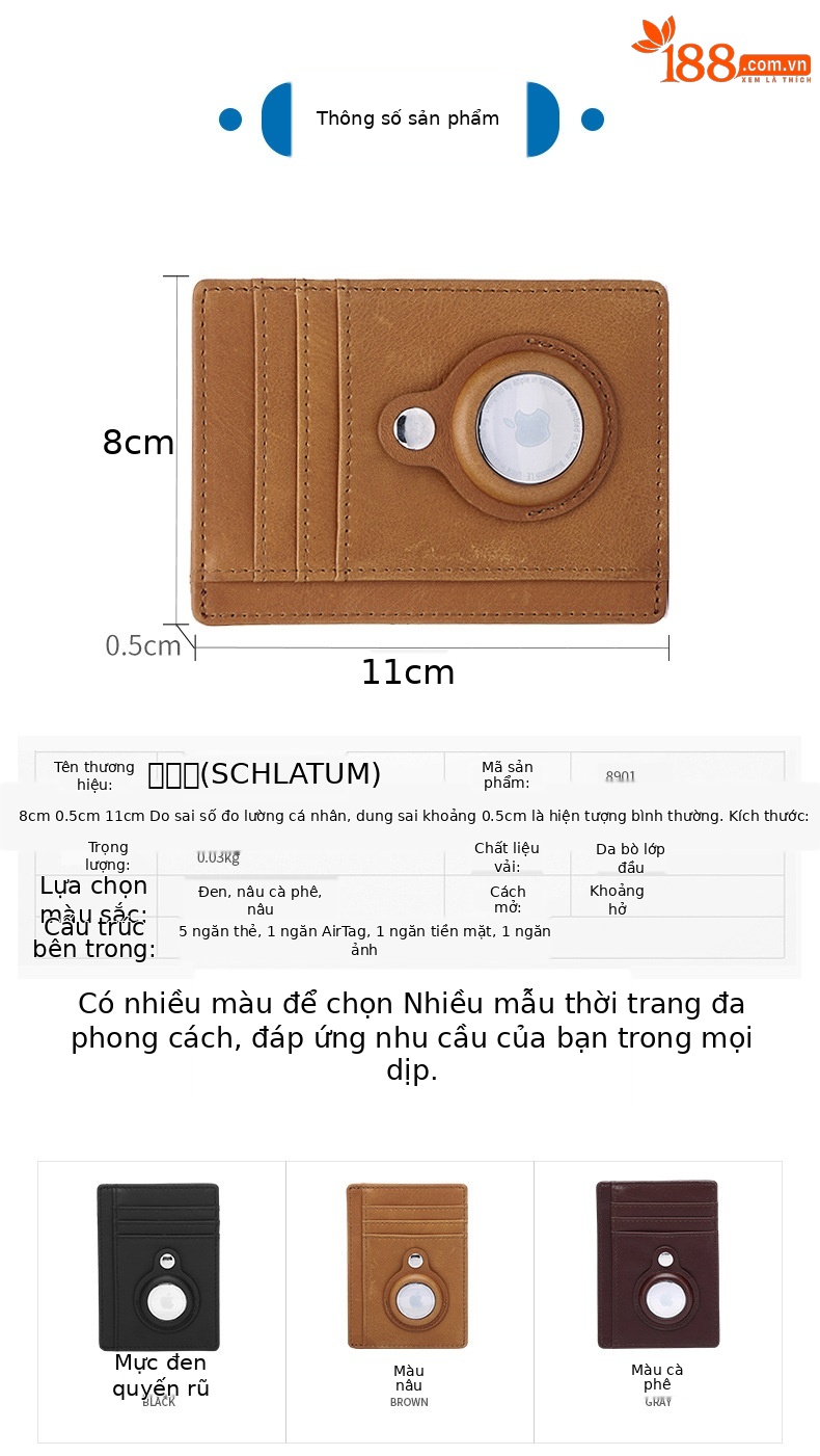 Ví cầm tay nữ da bò chống trộm RFID, đựng thẻ tín dụng và airtag — Màu nâu vàng, Màu cà phê, Màu đen chi tiết 8