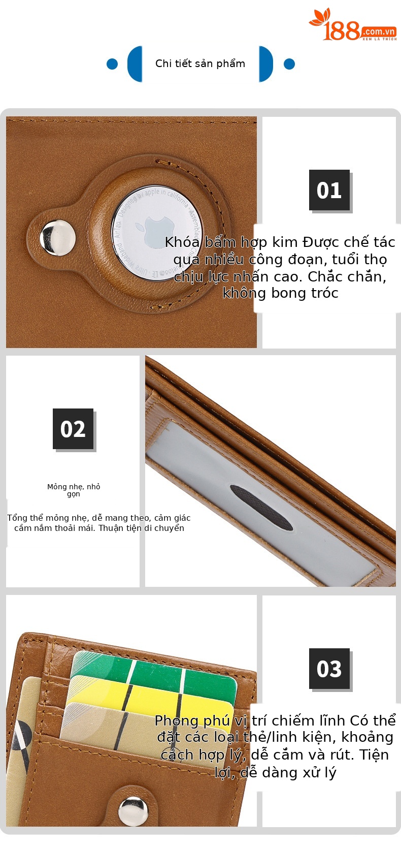 Ví cầm tay nữ da bò chống trộm RFID, đựng thẻ tín dụng và airtag — Màu nâu vàng, Màu cà phê, Màu đen chi tiết 9