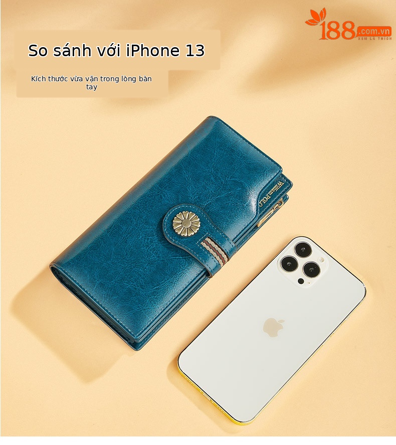 Ví da bò dài nữ cao cấp chống trộm phong cách retro dây kéo chi tiết 7
