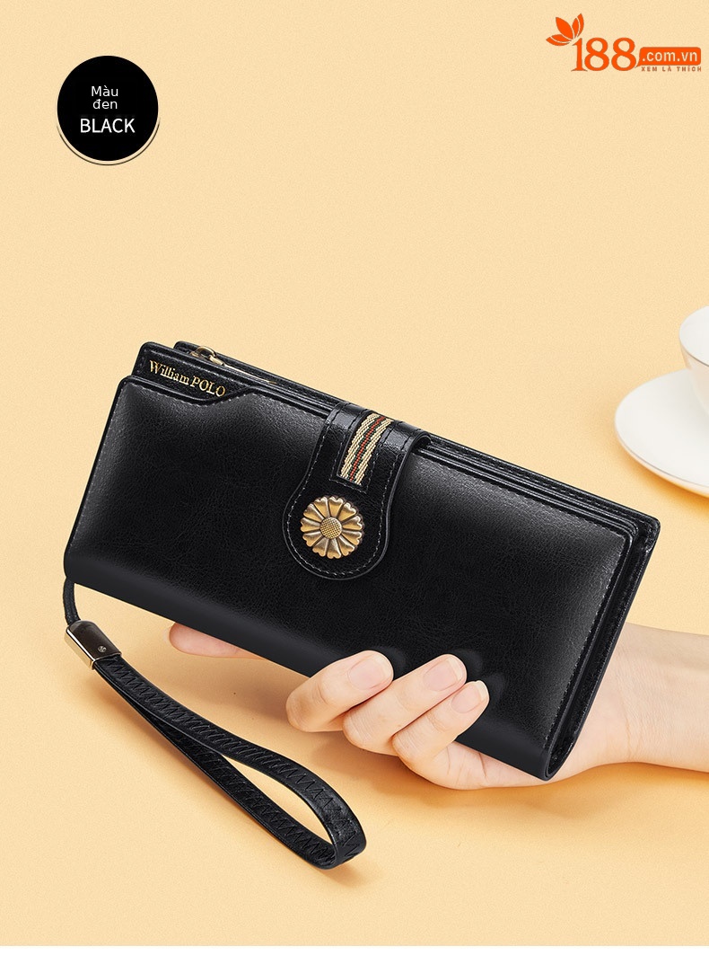 Ví da bò dài nữ cao cấp chống trộm phong cách retro dây kéo chi tiết 17