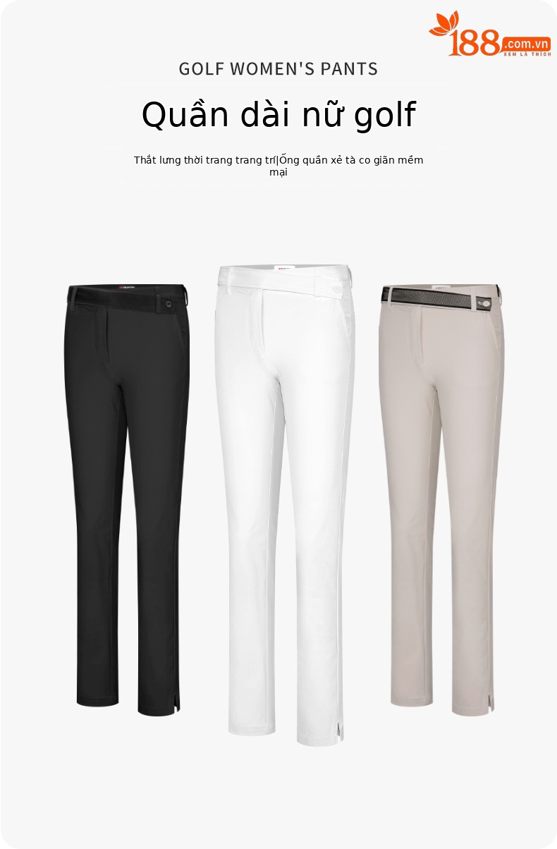 Quần golf nữ dài tôn dáng PGM co giãn cao thắt lưng lưới — KUZ145-màu trắng, KUZ145-Kaki, KUZ145-Màu đen chi tiết 2