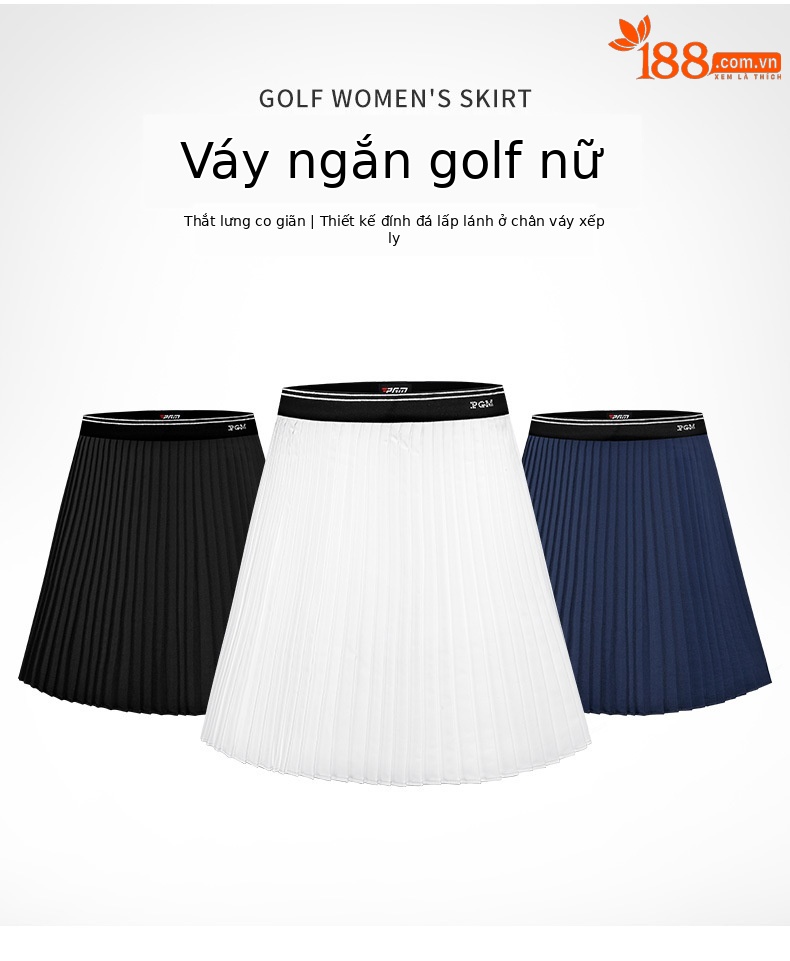 Váy golf nữ PGM xếp ly co giãn khô nhanh — Qz088-màu xanh hải quân, QZ088-Màu đen, QZ088-màu trắng chi tiết 2