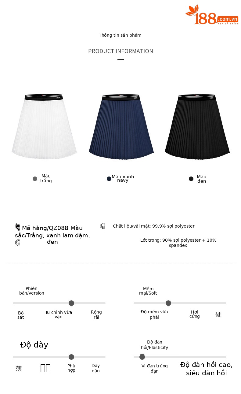 Váy golf nữ PGM xếp ly co giãn khô nhanh — Qz088-màu xanh hải quân, QZ088-Màu đen, QZ088-màu trắng chi tiết 5