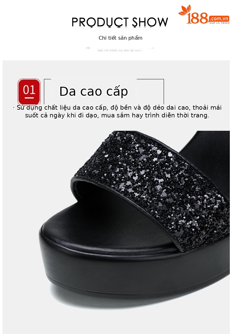 Dép xỏ ngón nữ gót vuông cao gót đế xuồng platform 8-10 cm — Màu bạc 10CM, Màu bạc 8CM, Đen 10CM, Đen 8CM chi tiết 7
