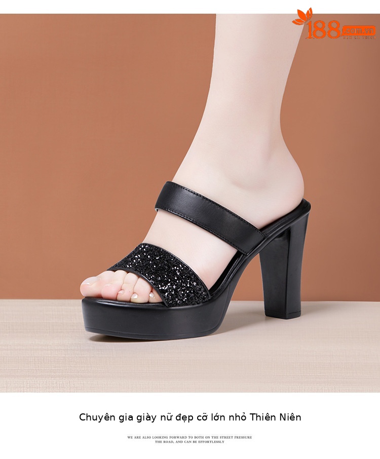 Dép xỏ ngón nữ gót vuông cao gót đế xuồng platform 8-10 cm — Màu bạc 10CM, Màu bạc 8CM, Đen 10CM, Đen 8CM chi tiết 11
