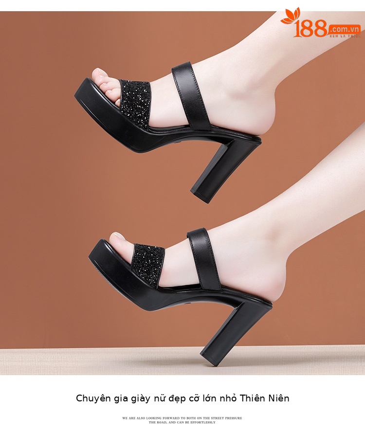 Dép xỏ ngón nữ gót vuông cao gót đế xuồng platform 8-10 cm — Màu bạc 10CM, Màu bạc 8CM, Đen 10CM, Đen 8CM chi tiết 12