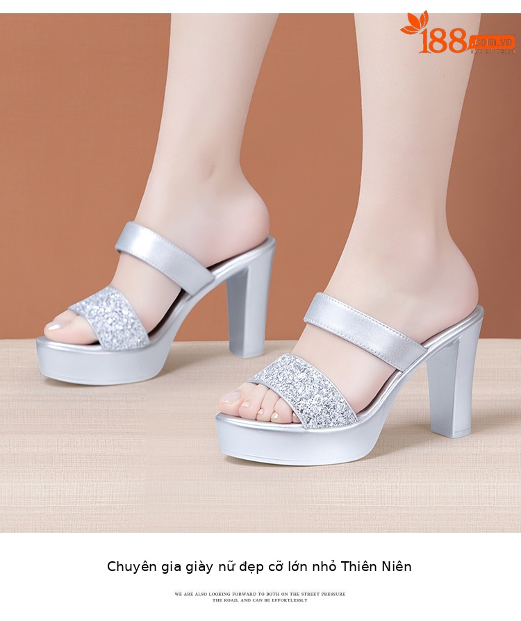 Dép xỏ ngón nữ gót vuông cao gót đế xuồng platform 8-10 cm — Màu bạc 10CM, Màu bạc 8CM, Đen 10CM, Đen 8CM chi tiết 13