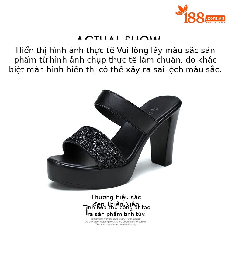 Dép xỏ ngón nữ gót vuông cao gót đế xuồng platform 8-10 cm — Màu bạc 10CM, Màu bạc 8CM, Đen 10CM, Đen 8CM chi tiết 15