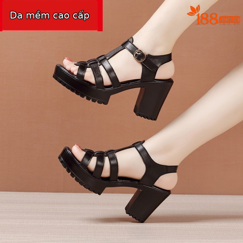 Sandal cao gót nữ quai ngang đế dày platform hở mũi gót 8 cm — Đỏ 8CM, Màu trắng 8CM, Đen 8CM