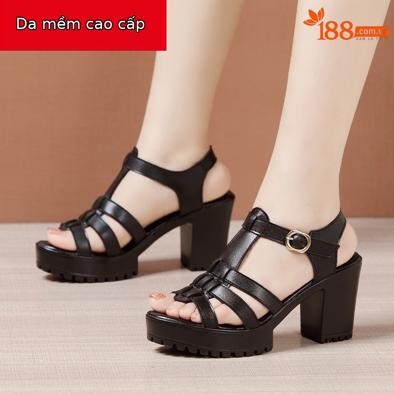Sandal cao gót nữ quai ngang đế dày platform hở mũi gót 8 cm — Đỏ 8CM, Màu trắng 8CM, Đen 8CM