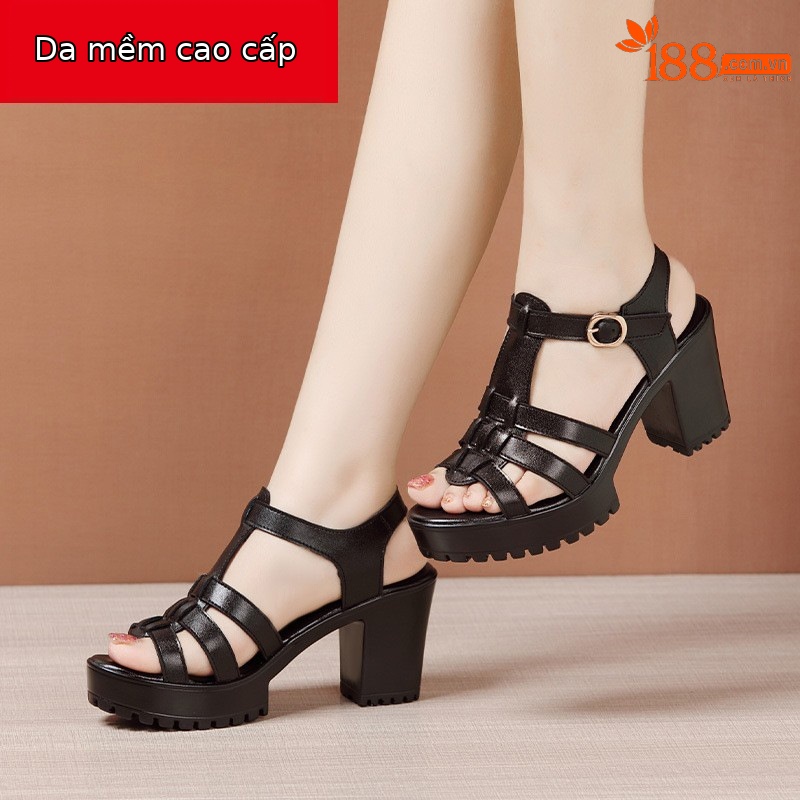 Sandal cao gót nữ quai ngang đế dày platform hở mũi gót 8 cm — Đỏ 8CM, Màu trắng 8CM, Đen 8CM