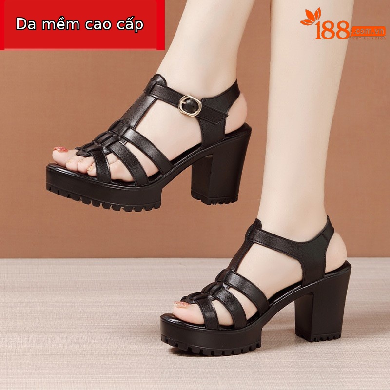 Sandal cao gót nữ quai ngang đế dày platform hở mũi gót 8 cm — Đỏ 8CM, Màu trắng 8CM, Đen 8CM