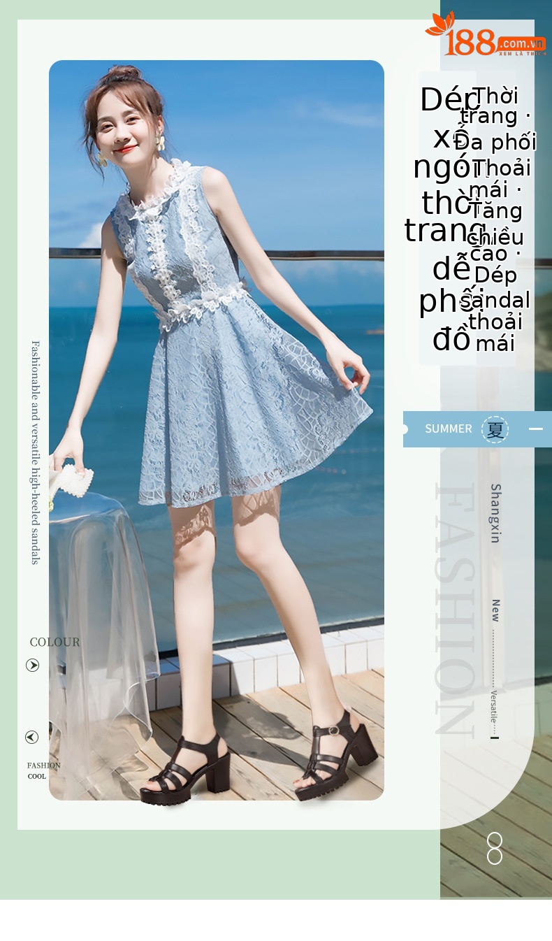 Sandal cao gót nữ quai ngang đế dày platform hở mũi gót 8 cm — Đỏ 8CM, Màu trắng 8CM, Đen 8CM chi tiết 1