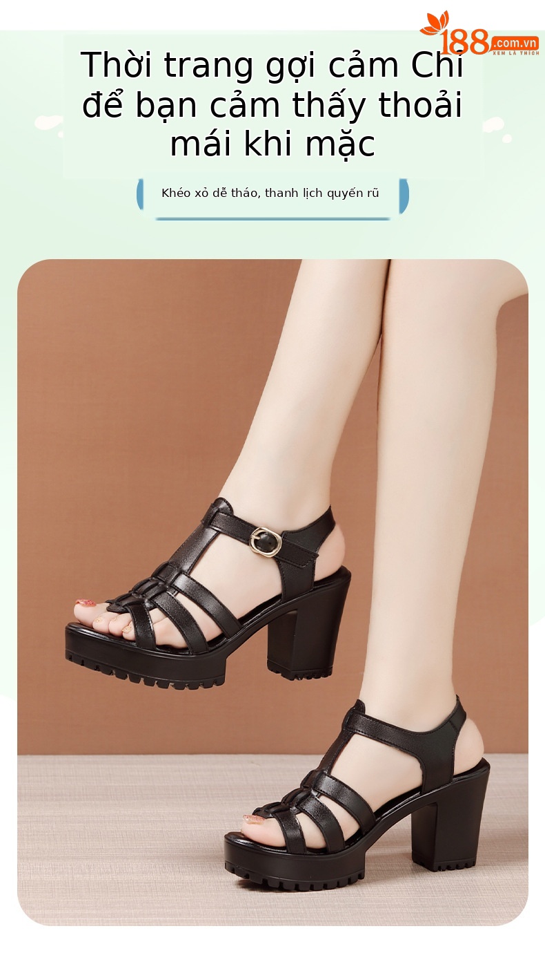 Sandal cao gót nữ quai ngang đế dày platform hở mũi gót 8 cm — Đỏ 8CM, Màu trắng 8CM, Đen 8CM chi tiết 3