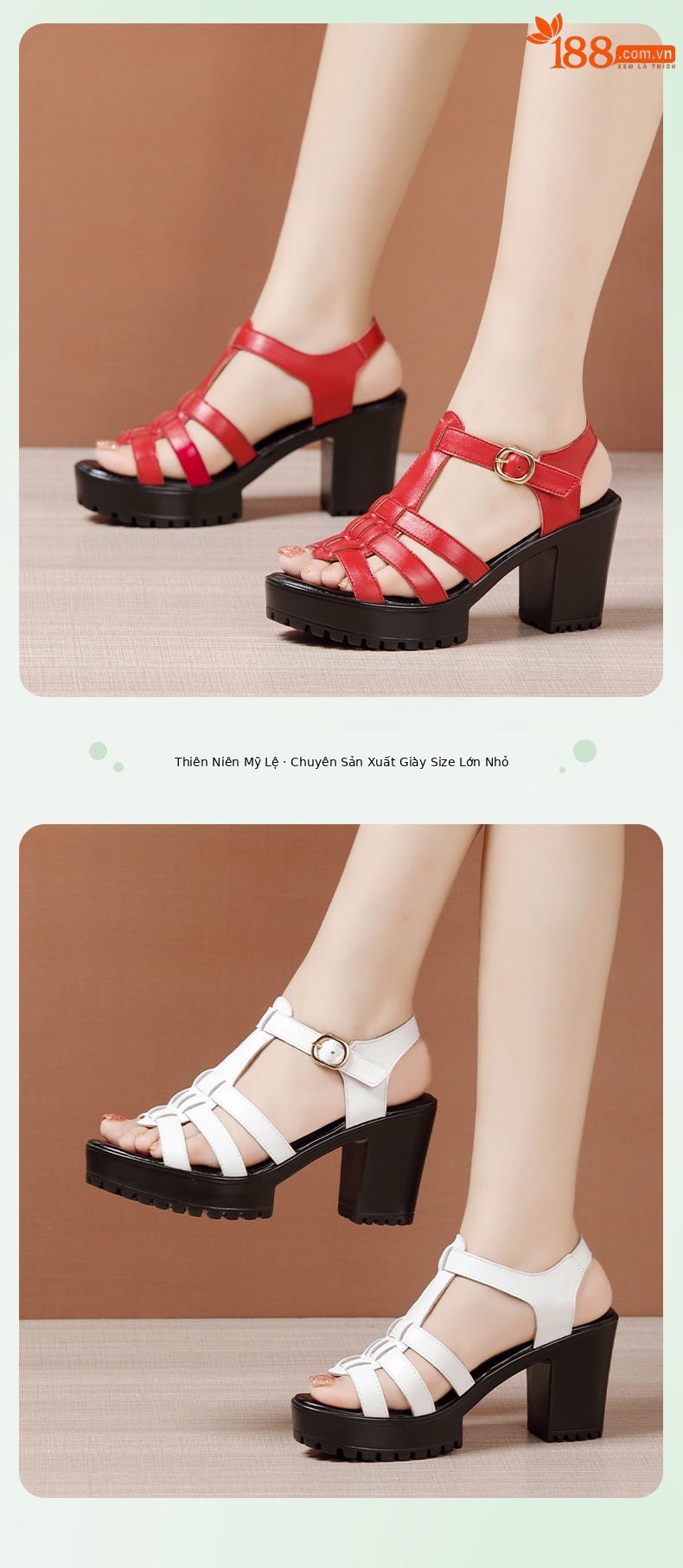 Sandal cao gót nữ quai ngang đế dày platform hở mũi gót 8 cm — Đỏ 8CM, Màu trắng 8CM, Đen 8CM chi tiết 6