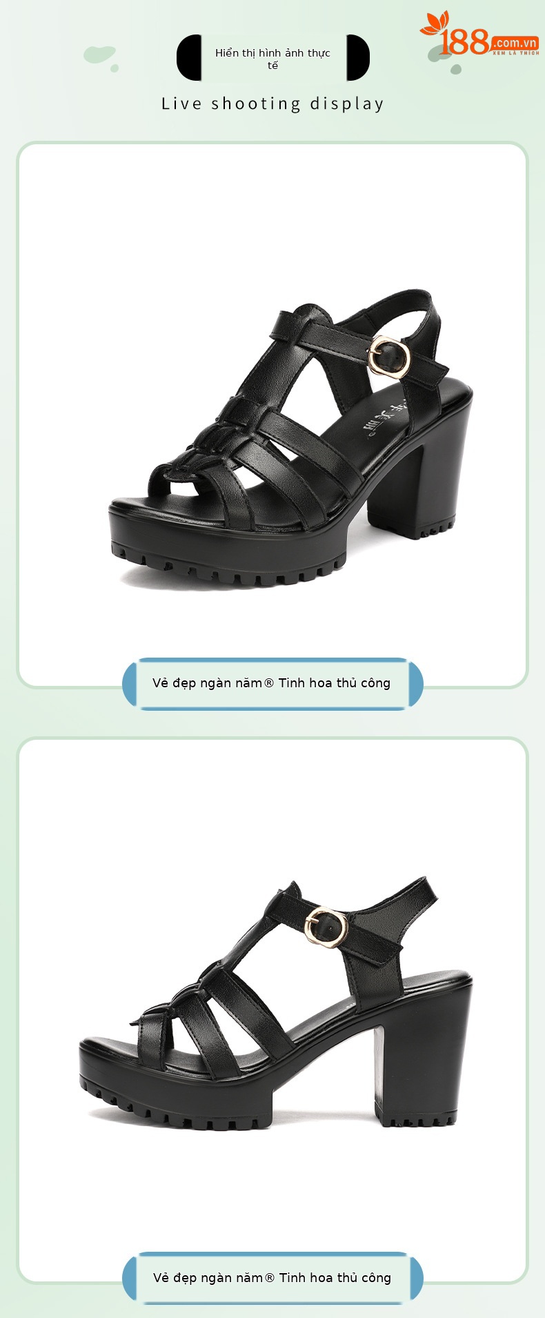 Sandal cao gót nữ quai ngang đế dày platform hở mũi gót 8 cm — Đỏ 8CM, Màu trắng 8CM, Đen 8CM chi tiết 7