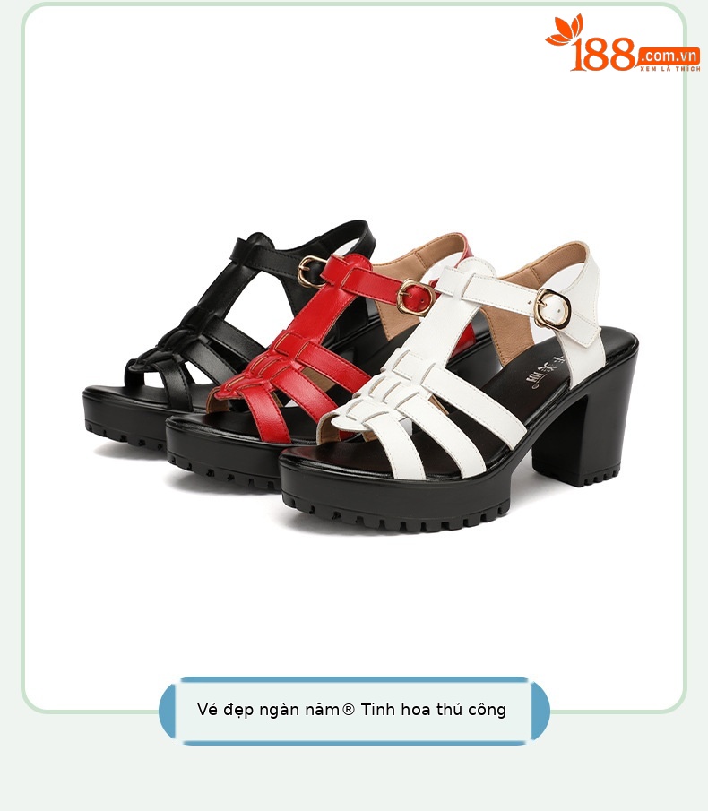 Sandal cao gót nữ quai ngang đế dày platform hở mũi gót 8 cm — Đỏ 8CM, Màu trắng 8CM, Đen 8CM chi tiết 10