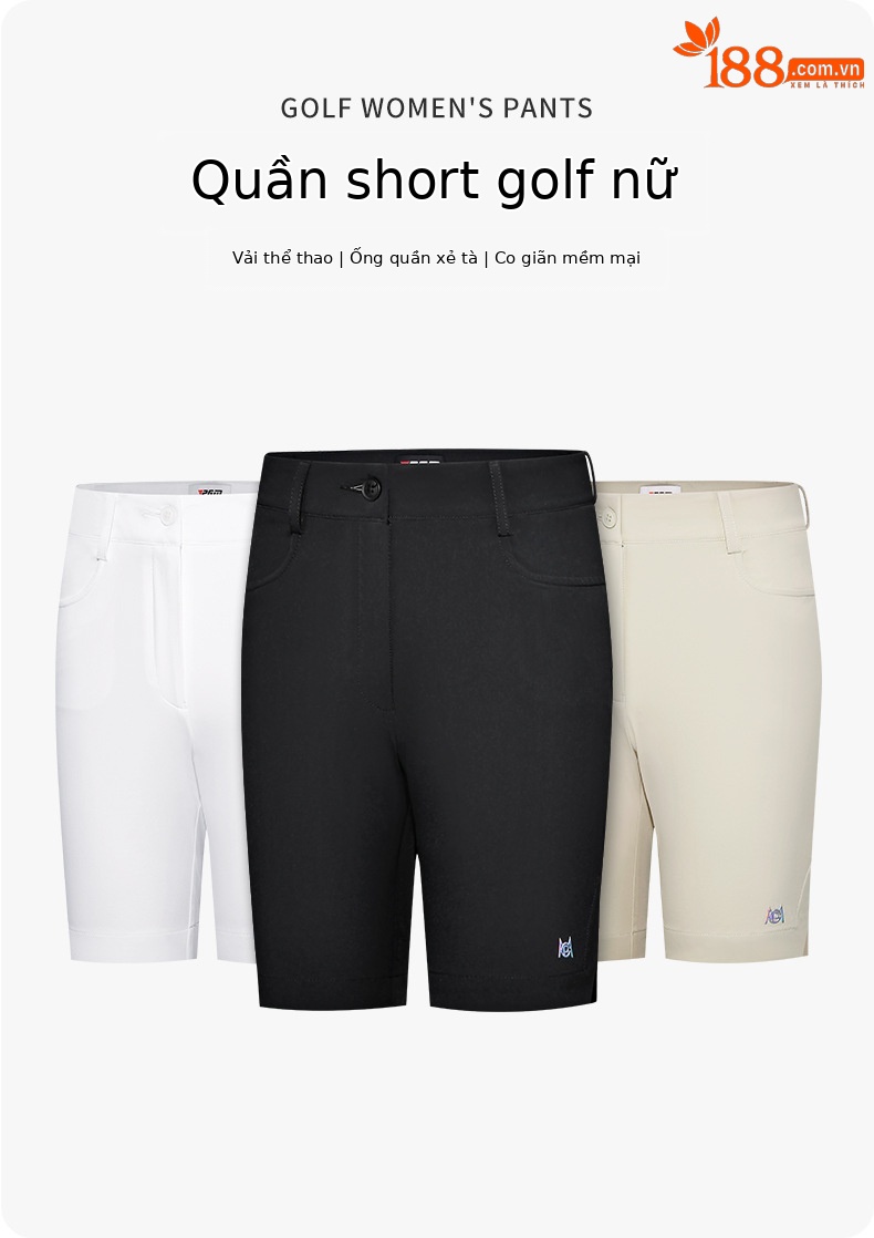 Quần short golf nữ PGM cạp cao ống đứng thể thao mùa hè — KUZ148-Đen, KUZ148-Kaki, KUZ148-màu trắng chi tiết 2
