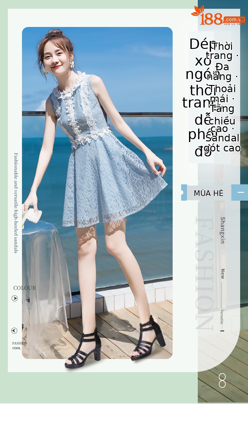 Sandal cao gót nữ hở mũi đế xuồng 8–10 cm, phong cách La Mã đục lỗ, đế mềm, size lớn — Màu đen 10cm, Trắng 10CM, Màu trắng 8CM, Đen 8CM chi tiết 1