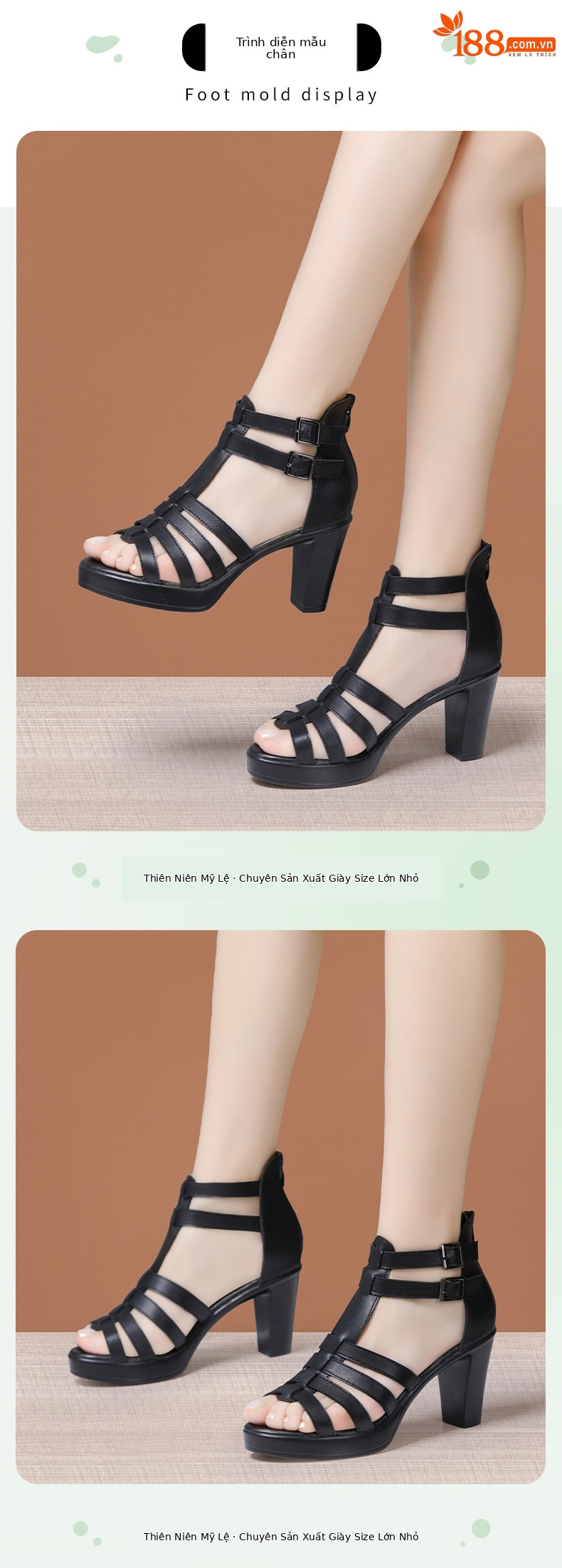 Sandal cao gót nữ hở mũi đế xuồng 8–10 cm, phong cách La Mã đục lỗ, đế mềm, size lớn — Màu đen 10cm, Trắng 10CM, Màu trắng 8CM, Đen 8CM chi tiết 5