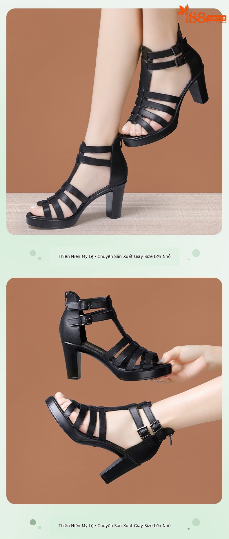 Sandal cao gót nữ hở mũi đế xuồng 8–10 cm, phong cách La Mã đục lỗ, đế mềm, size lớn — Màu đen 10cm, Trắng 10CM, Màu trắng 8CM, Đen 8CM chi tiết 6