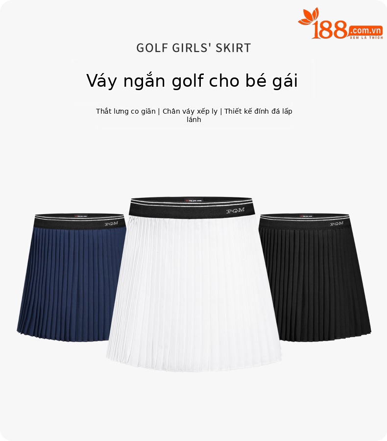 Váy golf bé gái PGM mùa hè thể thao nhanh khô eo thun xếp li — QZ090-màu xanh nước biển, QZ090-màu trắng, QZ090-Màu đen chi tiết 2