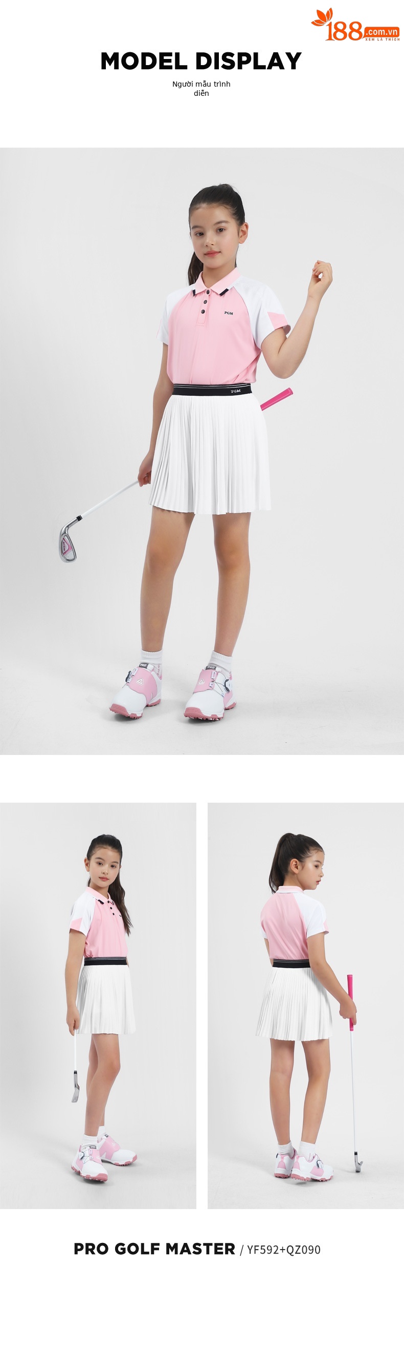 Váy golf bé gái PGM mùa hè thể thao nhanh khô eo thun xếp li — QZ090-màu xanh nước biển, QZ090-màu trắng, QZ090-Màu đen chi tiết 6