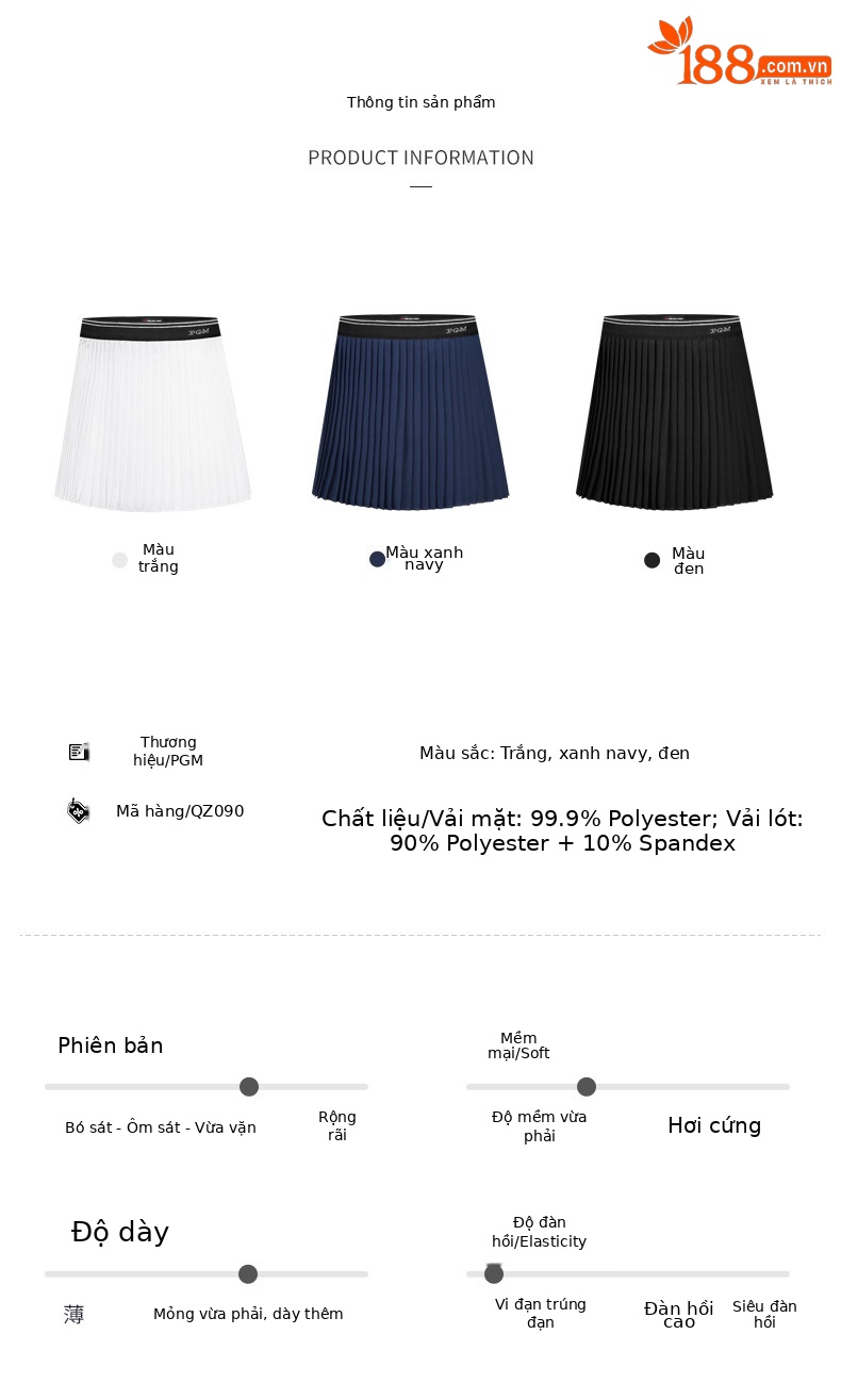 Váy golf bé gái PGM mùa hè thể thao nhanh khô eo thun xếp li — QZ090-màu xanh nước biển, QZ090-màu trắng, QZ090-Màu đen chi tiết 5