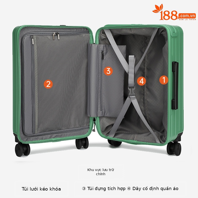 Vali kéo tay cầm rộng 20 inch nhẹ chống thấm nước chống trầy xước cho nữ — Xám đậm, Màu đen, Màu tím, Màu trắng
