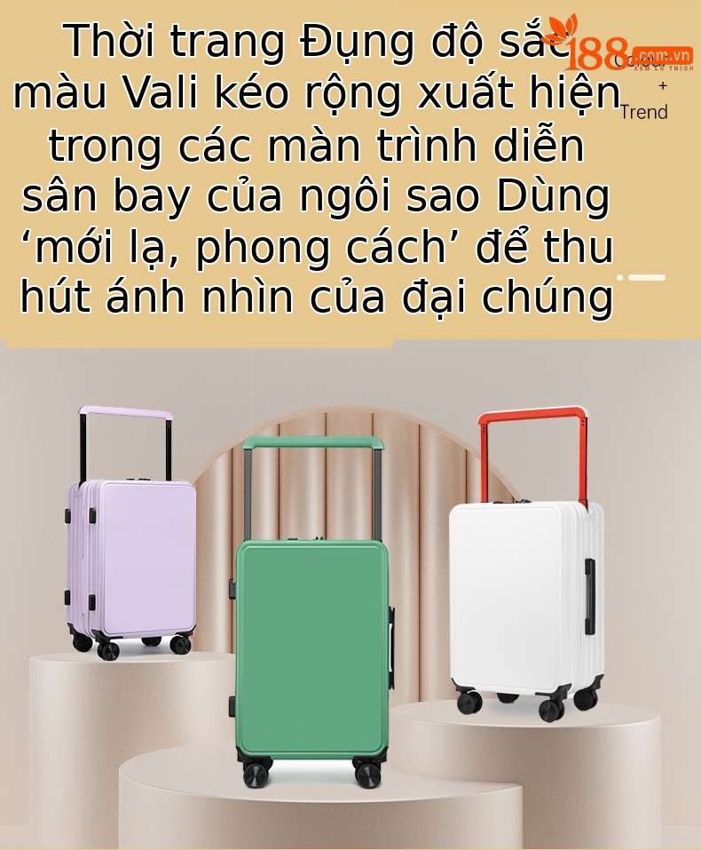 Vali kéo tay cầm rộng 20 inch nhẹ chống thấm nước chống trầy xước cho nữ — Xám đậm, Màu đen, Màu tím, Màu trắng chi tiết 2