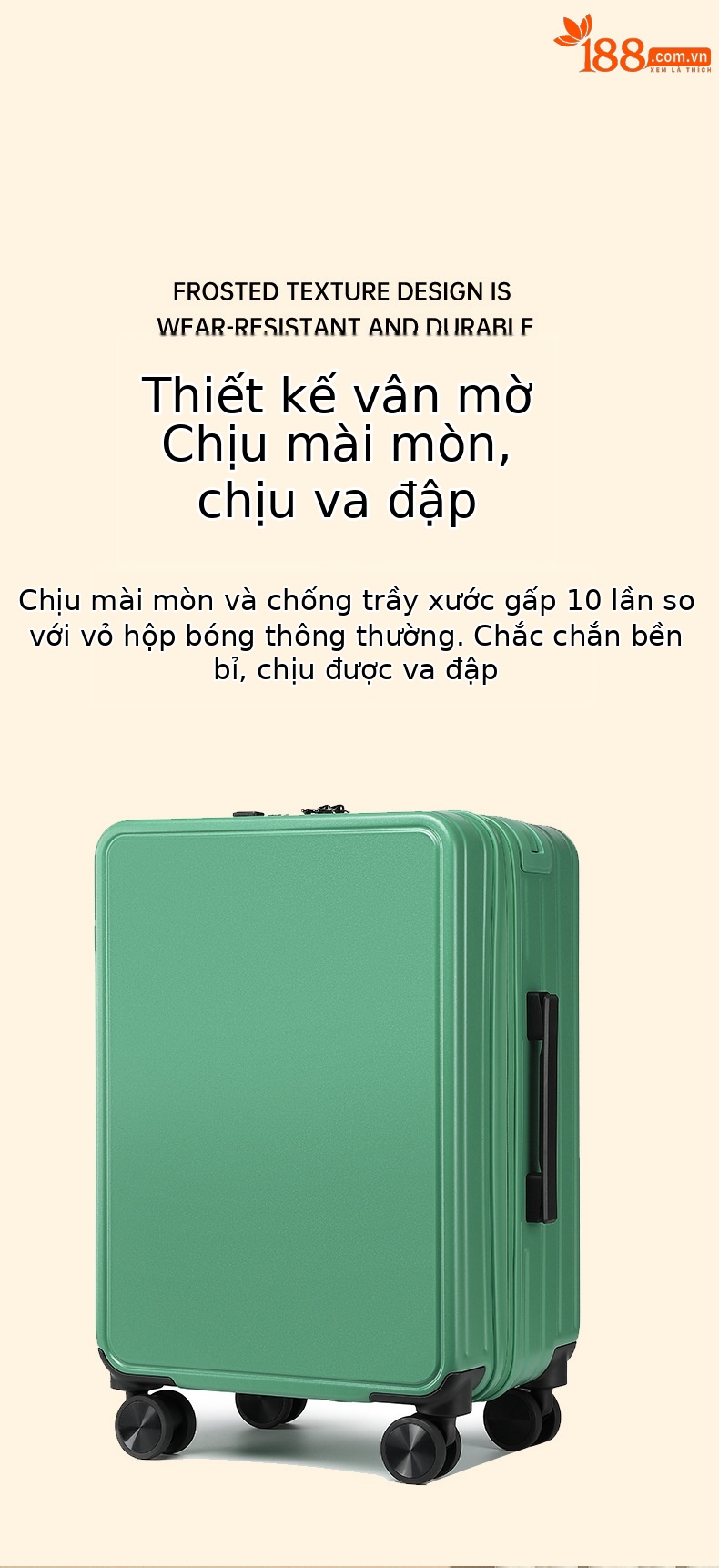 Vali kéo tay cầm rộng 20 inch nhẹ chống thấm nước chống trầy xước cho nữ — Xám đậm, Màu đen, Màu tím, Màu trắng chi tiết 6