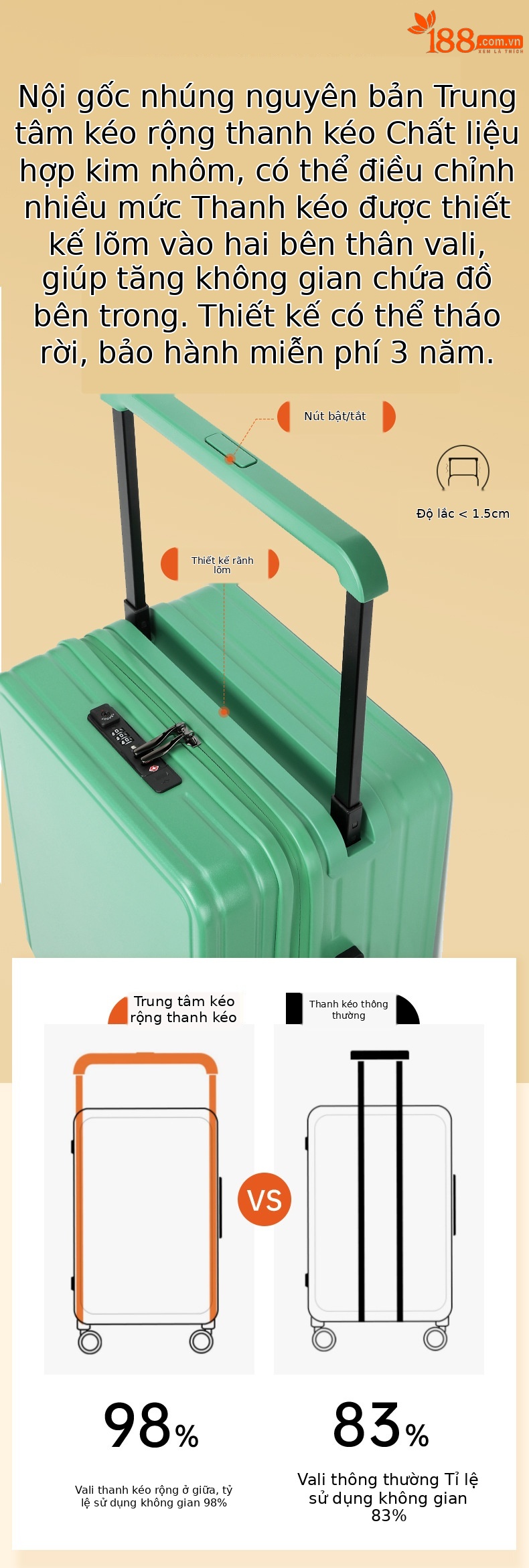 Vali kéo tay cầm rộng 20 inch nhẹ chống thấm nước chống trầy xước cho nữ — Xám đậm, Màu đen, Màu tím, Màu trắng chi tiết 3