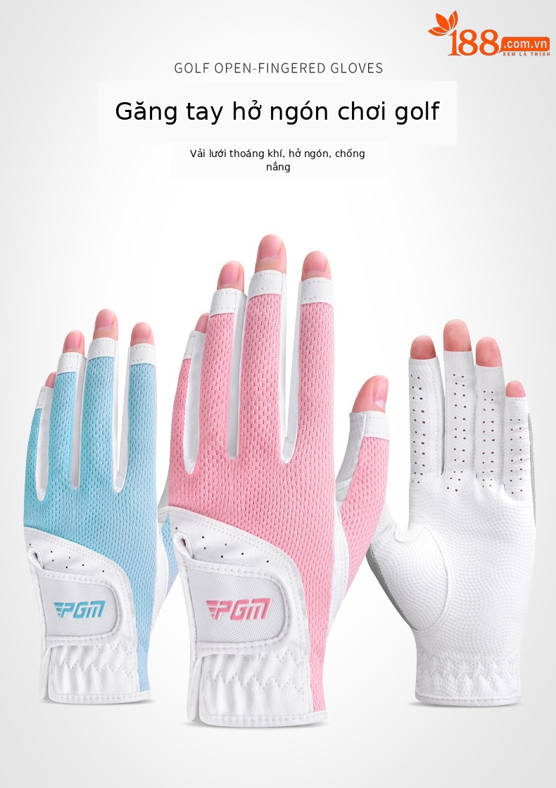 Găng tay golf nữ hở ngón PGM vải lưới thoáng khí chống nắng — Cỡ 20 chi tiết 10