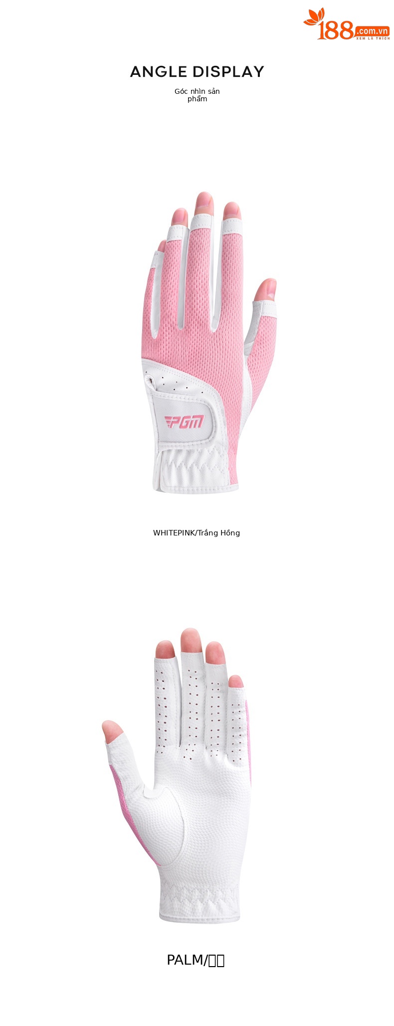 Găng tay golf nữ hở ngón PGM vải lưới thoáng khí chống nắng — Cỡ 20 chi tiết 12