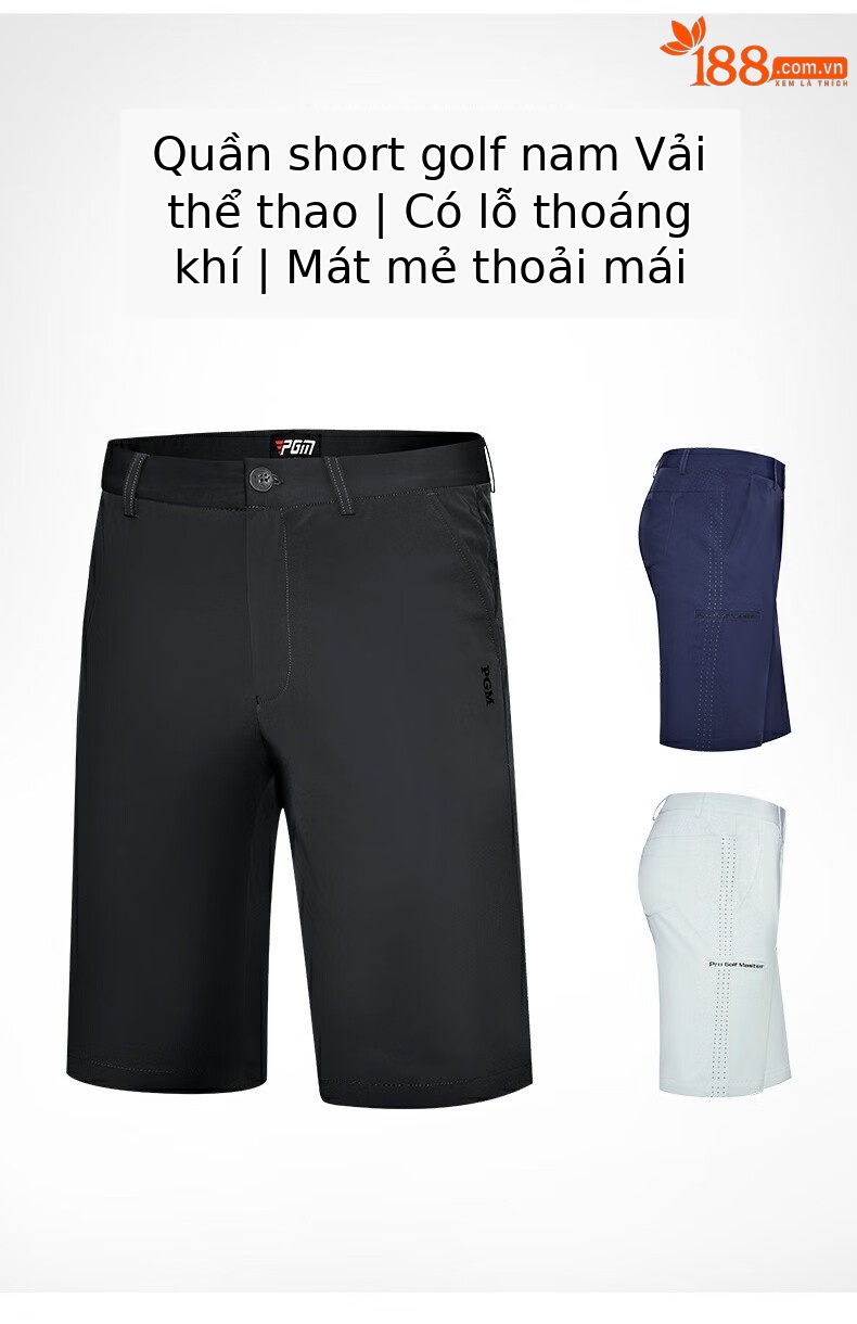 Quần short golf nam PGM vải co giãn thoáng khí — KUZ152-Màu đen, KUZ152-màu xanh hải quân, KUZ152-Màu xám nhạt chi tiết 2