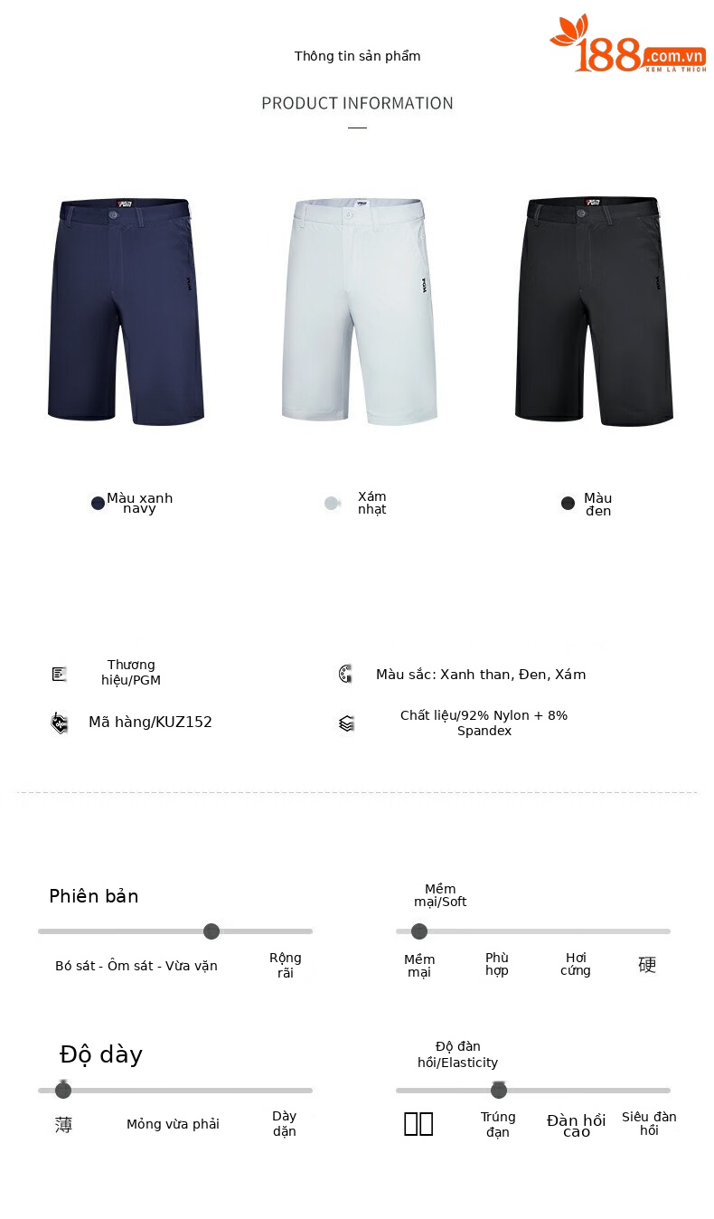 Quần short golf nam PGM vải co giãn thoáng khí — KUZ152-Màu đen, KUZ152-màu xanh hải quân, KUZ152-Màu xám nhạt chi tiết 4