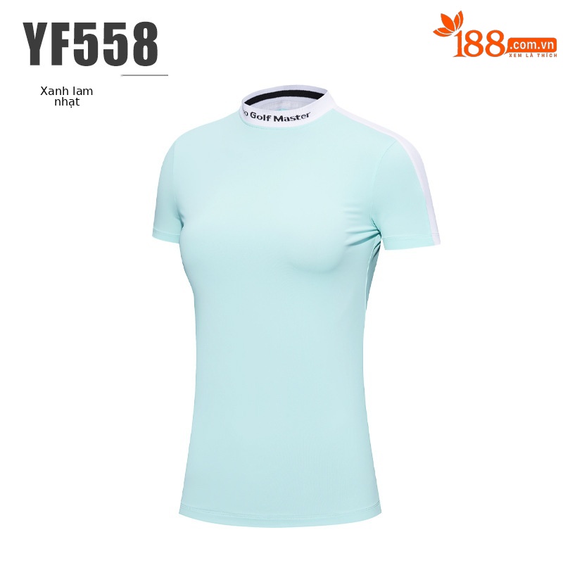Áo thun golf nữ ngắn tay vải chức năng phối màu tôn dáng — YF558-màu xanh, YF558-màu trắng, YF558-màu hồng