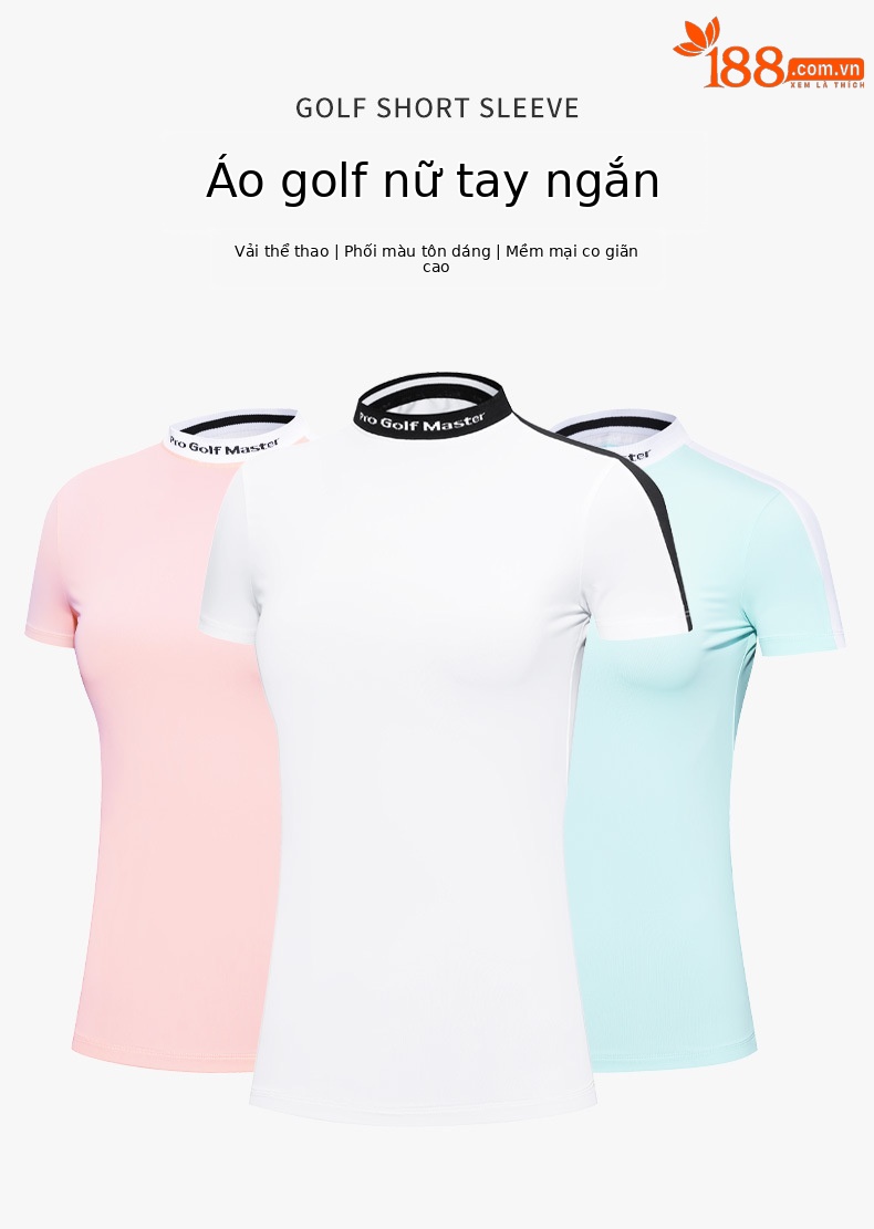 Áo thun golf nữ ngắn tay vải chức năng phối màu tôn dáng — YF558-màu xanh, YF558-màu trắng, YF558-màu hồng chi tiết 2