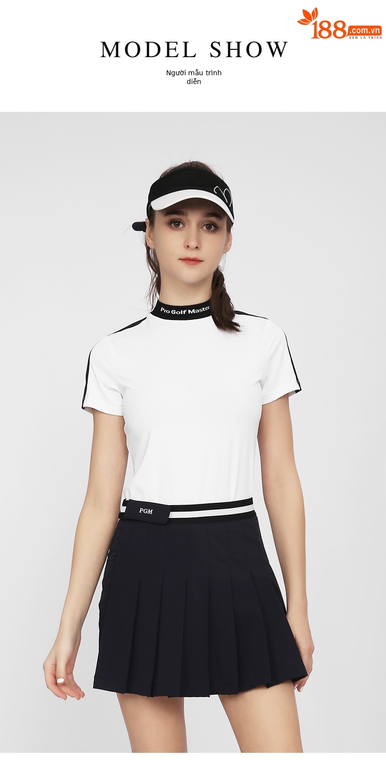 Áo thun golf nữ ngắn tay vải chức năng phối màu tôn dáng — YF558-màu xanh, YF558-màu trắng, YF558-màu hồng chi tiết 6