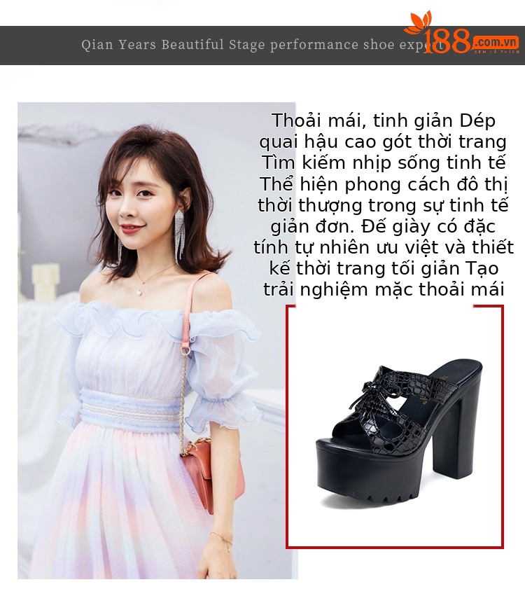Dép sandal nữ đế xuồng cao 14 cm, mũi hở, quai ngang, platform dày, mùa hè 2025 — Màu đen, Màu trắng chi tiết 2