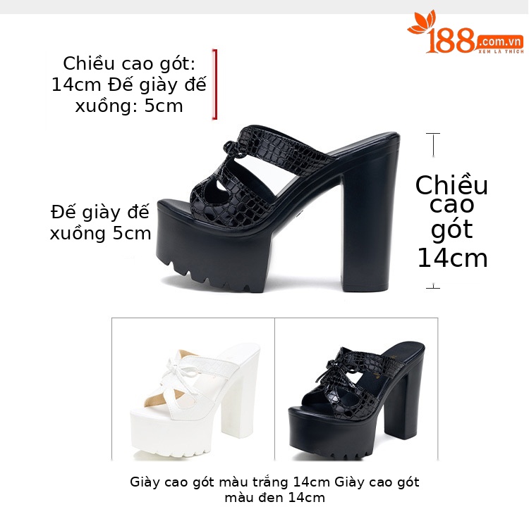 Dép sandal nữ đế xuồng cao 14 cm, mũi hở, quai ngang, platform dày, mùa hè 2025 — Màu đen, Màu trắng chi tiết 5