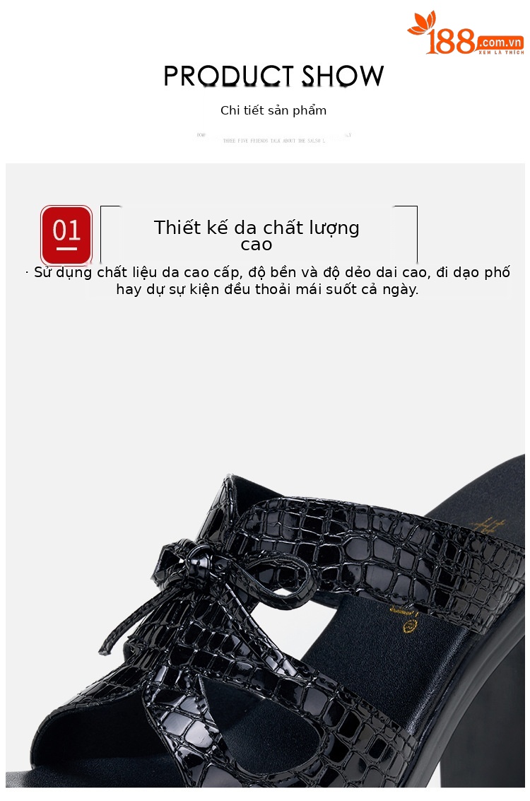 Dép sandal nữ đế xuồng cao 14 cm, mũi hở, quai ngang, platform dày, mùa hè 2025 — Màu đen, Màu trắng chi tiết 7